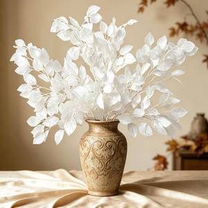 lot 9981 image: RECUTMS 4Pcs Artificial Fall Leaves Stems Fake Beech Leaf Branches White