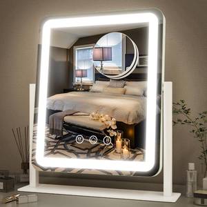 lot 9986 image: FENNIO Vanity Mirror with Lights - 15x12.6 LED Lighted Makeup Mirror, Large Makeup Mirror with Lights, Touch Screen with 3-Color Lighting, Dimmable, for Vanity Desk Tabletop, Bedroom