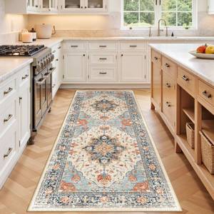 lot 9987 image: RELEANY Washable Area Rug, Runner 3x6, BeigeBlueOrange