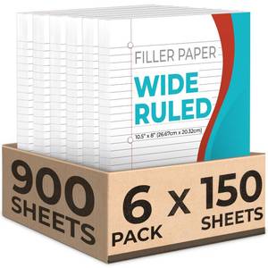 lot 9996 image: Rosmonde 900 Sheets Loose Leaf Paper, 6 Pack, Wide Ruled Filler Paper