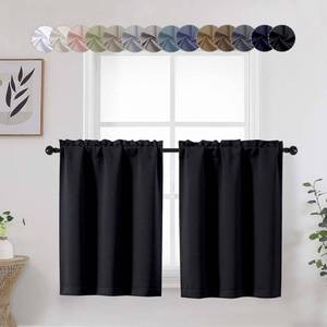 lot 10316 image: WelvetBLK Blackout Cafe Curtains 30 Inch Long 2 Panels for Windows, Black