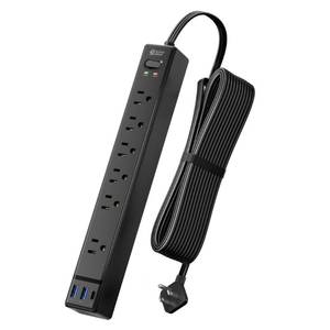 lot 10318 image: 10Ft Long Extension Cord, SUPERDANNY Flat Plug Surge Protector Power Strip