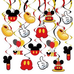 lot 10319 image: BAOOOFUL Red Yellow Mouse Theme 1st Birthday Hanging Swirl Decorations