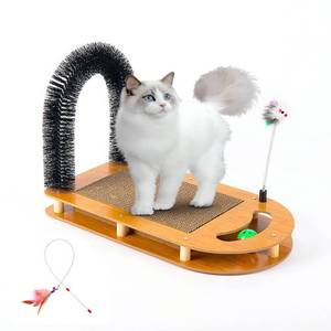 lot 10349 image: 5-in-1 Multifunctional Cardboard Cat Scratcher,Cat Hair Brush for Grooming with Sturdy Cat Scratching Pad and Catnip Toy