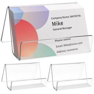 lot 10363 image: WATMTIN 3 Pcs Acrylic Business Card Holder for Desk, Desktop Business Card Stand, Clear Name Cards Display Holder for Exhibition Accessories Home Office, Capacity 50 Cards