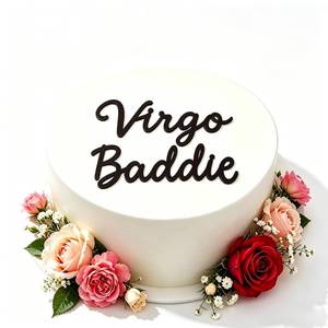 lot 10365 image: Virgo Baddie Cake Topper, Black Acrylic Big Virgo EnergyVirgo SeasonVirgo AF Cake Decoration, Funny 12 Constellation Zodiac Virgo Birthday Cake Charm Party Supplies,