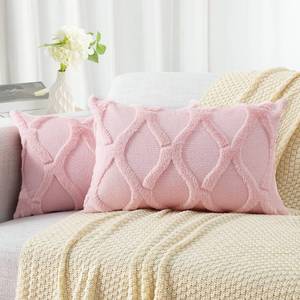 lot 10380 image: decorUhome Fall Faux Fur Light Pink Throw Pillow Covers 12x20 Set of 2