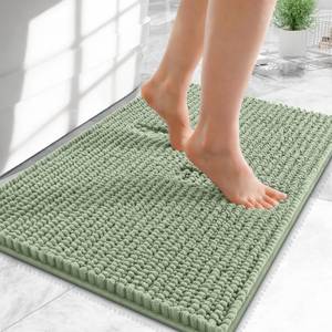 lot 10410 image: OLANLY Thick Chenille Small Bathroom Rugs Mats 24x16, Sage Green