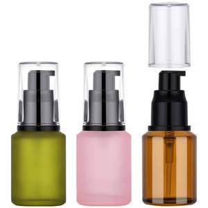 lot 10418 image: Segbeauty 1oz Frosted Glass Pump Bottle for Oils, 3pcs Mini Refillable Lotion Bottles for Travel, 30ml Travel Size Serum Bottle Empty, Portable Small Liquids Dispensers Cream Container in Mixed Color