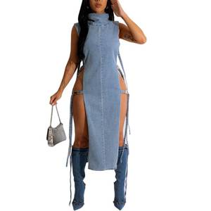 lot 10423 image: Novaorily Women Distressed Boyfriend Denim Dress Casual Sleeveless Jean Dress Cute Cowgirl Summer Outfits Blue S