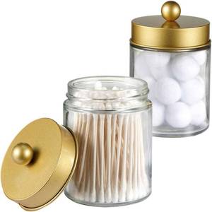 lot 11078 image: Amolliar Apothecary Jar Bathroom Qtip Holder Glass Gold 2-Pack