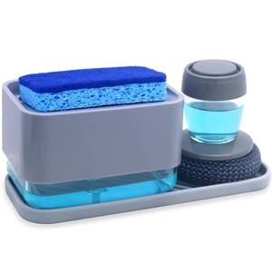 lot 12820 image: Dish Soap Dispenser with Sponge Holder, 11.5 oz, 4-in-1 Kitchen Set