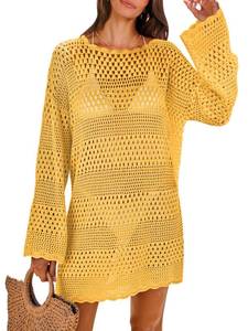 lot 12826 image: ANRABESS Women Swimsuit Cover Up Crochet Bathing Suit Mini Dress M