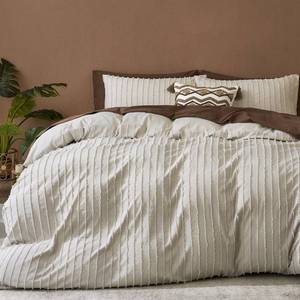 lot 12830 image: JELLYMONI Oatmeal Striped Tufted Duvet Cover Set King Size