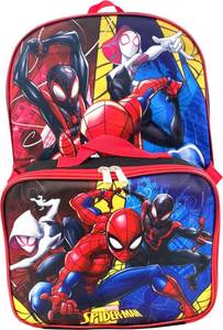 lot 12839 image: Ruz Spiderman Boys 16 Inch Backpack With Removable Lunch Box Set Black Red