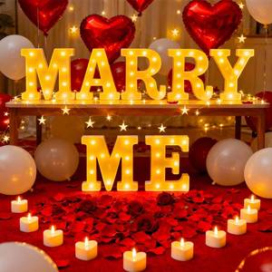 lot 13846 image: Peledic Marry Me Light Up Letters Proposal Decoration Set 30 LED Tea Lights