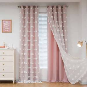 lot 13865 image: MYSKY HOME Pink Curtains for Girls Bedroom 84 Inches Long Blackout Nursery Curtains Double Layer Pom Pom Sheer Overlay Kids Toddler Room Decor Grommet Privacy Room Darkening Window Drapes 52 x 84 Inch