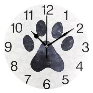 lot 13870 image: Senya Round Wall Clock 9.45 Inch Black Dog Paw Print Silent Non Ticking