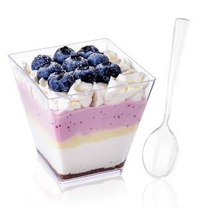 lot 13871 image: YOUBET Clear Plastic Square Dessert Cups with Spoons 8oz 102 Pc Set