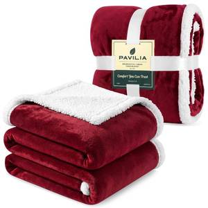 lot 13875 image: PAVILIA Sherpa Fleece Throw Blanket Maroon Red 50x60 Inches