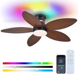 lot 13876 image: BYKISTOK 46 Inch Brown Tropical Palm Leaf Ceiling Fan with LED Light and Remote  Retail $129.99