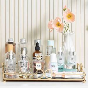 lot 13878 image: HAIGOUER Gold Mirrored Vanity Tray 14x10 Inch Perfume Organizer