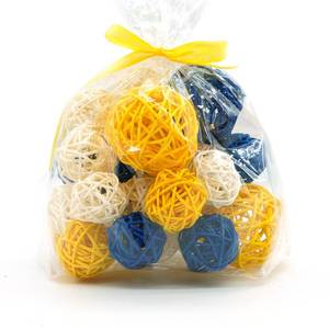 lot 13879 image: Qingbei Rina Decorative Rattan Balls 20 Pcs 1.5 & 2.5 Inch Yellow Blue White