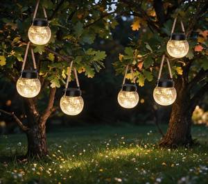 lot 13891 image: ROSHWEY 6 Pack Solar Lantern Outdoor Waterproof 15 LED Hanging Garden Lights