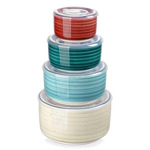 lot 13894 image: vancasso Ceramic Nesting Bowls With Lids Set of 4 60362010 oz Bonbon