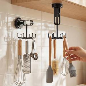 lot 13901 image: BANGMANG Suction Cup Kitchen Utensil Hook 2 Pack 6 Hooks 11 lbs