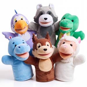 lot 13917 image: JOYIN 6 Pc Kids Hand Puppet Set with Moving Mouth, Plush Animals