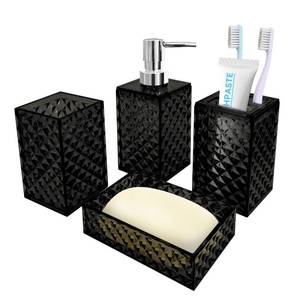 lot 13935 image: Seeatoo Bathroom Accessory Set 4 PCS Black Soap Dispenser Toothbrush Holder