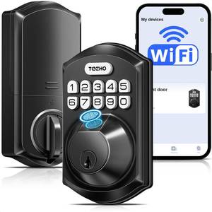 lot 13936 image: TEEHO WiFi Fingerprint Smart Door Lock Matte Black TE012W