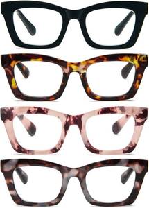 lot 14074 image: REAVEE 4 Pack Blue Light Blocking Reading Glasses 0.75 Square Spring Hinge