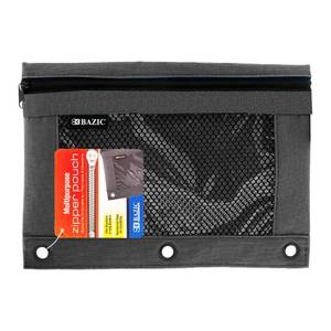lot 14081 image: BAZIC Pencil Pouch 3 Ring Binder Pouch Black Zipper Mesh Window