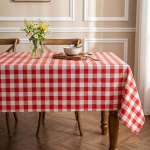 lot 14083 image: LOSIVISHE Red White Buffalo Plaid Waterproof Tablecloth W60 x L84 In