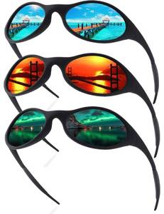 lot 14159 image: ICARA Polarized Sunglasses UV400 Men and Women 3 Pack Blue Orange Green
