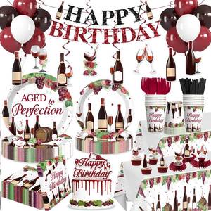 lot 18611 image: Yingoto Wine Birthday Party Decorations Tableware Set 205 Pieces Serves 25