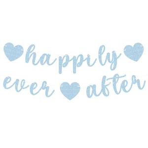 lot 18615 image: EONNCNT Happily Ever After Banner Light Blue Glitter Bachelorette Party 6.5 Ft