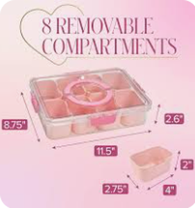 lot 1498 image: Pink Stackable Divided Food Storage Container w Clear Lid &amp Carry Handle - Stock images may not match actual product images&nbsp