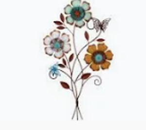 lot 8350 image: Set of 2 Metal Flower Bouquet metal Wall Art Pieces with Butterflies - Stock image may not match actual product images