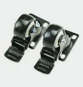 lot 8351 image: MSH&ampHCE Double Brake Caster Wheels with Screwdriver and Mounting Hardware 3 wheels - Stock image may not match actual product images