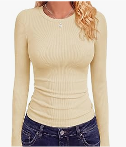 lot 18656 image: GapBody XL Cream Ribbed Knit Long Sleeve Top - Stock image may not match actual product images