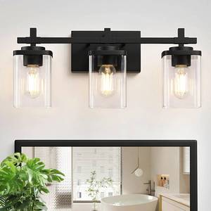 lot 1608 image: Spiglamm 3-Light Modern Black Bathroom Vanity Light Fixture Clear Glass Shade