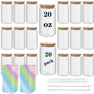 lot 1609 image: ABBSH Sublimation Glass Can Cup 16oz With Bamboo Lids and Straws 20 Pack