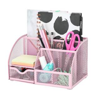 lot 1615 image: Exerz Desk Organizer 7 Compartments Metal Mesh Pen Holder Caddy Light Pink