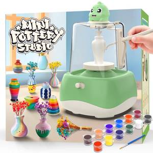 lot 1618 image: Wwzzey Mini Pottery Wheel Craft Kit with 2.3in Turntable and Clay, Green