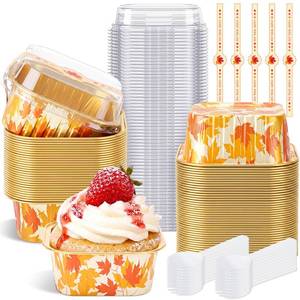 lot 1622 image: Remerry 80 Pack 5 oz Fall Mini Aluminum Foil Cake Pans with Lids