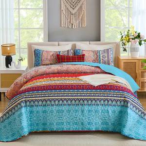 lot 1630 image: Wongs Bedding Blue Boho Stripe King Quilt Set 104x90 Inch