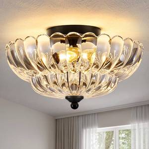 lot 1639 image: Haodengshi Black Flush Mount Ceiling Light Fixture 12-Inch Clear Glass
